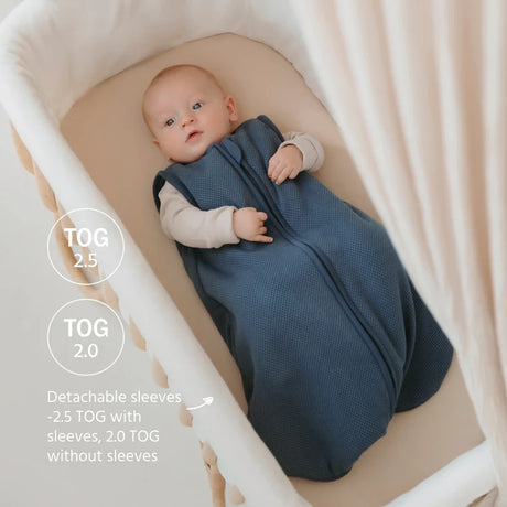 Meyco Baby Studio Classic pašiltintas miegmaišis su nusegamomis rankovėmis, 2.5 TOG, Indigo