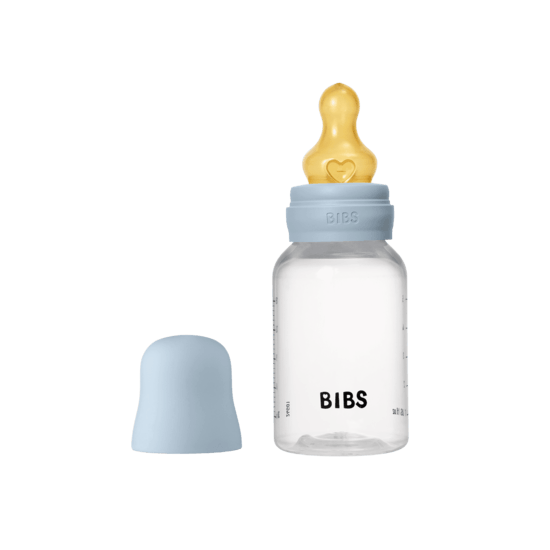 BIBS plastikinis buteliukas nuo dieglių 150 ml (Baby Blue) pilnas komplektas