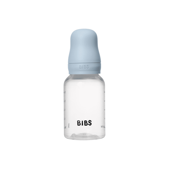 BIBS plastikinis buteliukas nuo dieglių 150 ml (Baby Blue) pilnas komplektas