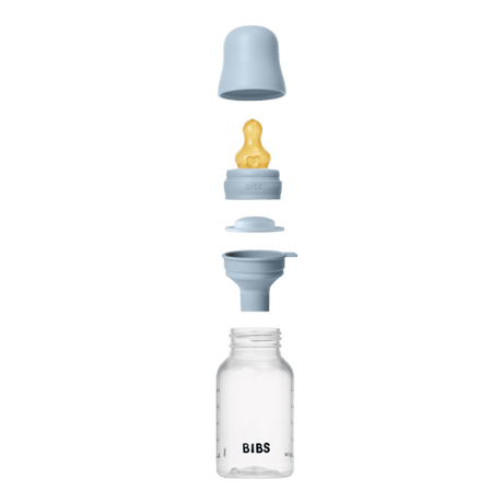BIBS plastikinis buteliukas nuo dieglių 150 ml (Baby Blue) pilnas komplektas