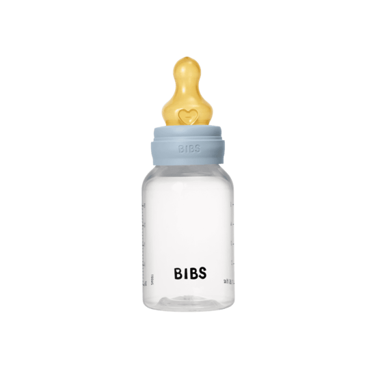 BIBS plastikinis buteliukas nuo dieglių 150 ml (Baby Blue) pilnas komplektas