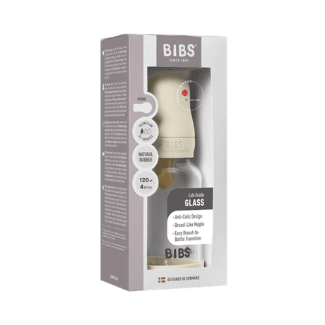 BIBS stiklinis buteliukas nuo dieglių 120 ml (Baby Blue) pilnas komplektas