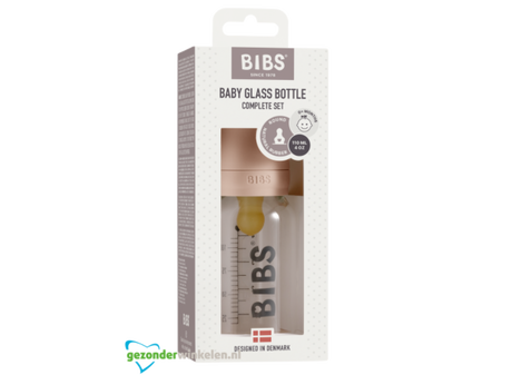 BIBS stiklinis buteliukas nuo dieglių 110 ml (Blush) pilnas komplektas