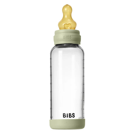 BIBS naujasis stiklinis buteliukas nuo dieglių 240 ml medium flow pilnas komplektas Sage