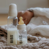 BIBS stiklinis buteliukas nuo dieglių 225 ml (Ivory) pilnas komplektas