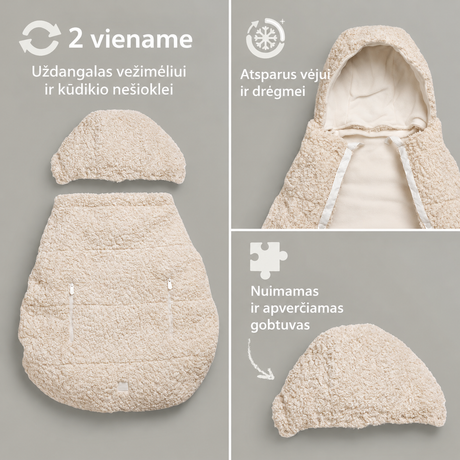 Elodie Details Cozy Cover 2in1 šiltas uždangalas nešioklei ir vežimėliui Soft Sherpa