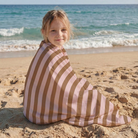 Molis&Co mikropluošto paplūdimio rankšluostis Khaki & Rose Stripes