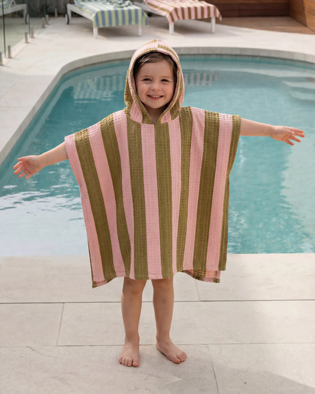 Molis&Co vaikiškas pončas - rankšluostis su gobtuvu Khaki & Rose Stripes