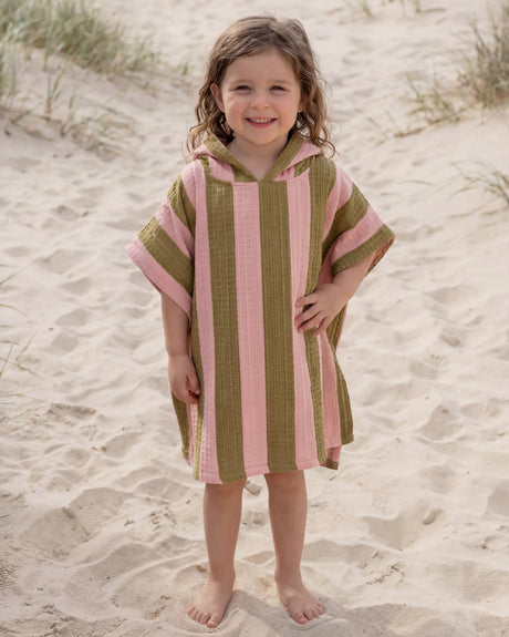 Molis&Co vaikiškas pončas - rankšluostis su gobtuvu Khaki & Rose Stripes