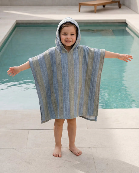 Molis&Co vaikiškas pončas - rankšluostis su gobtuvu Khaki & Blue Stripes