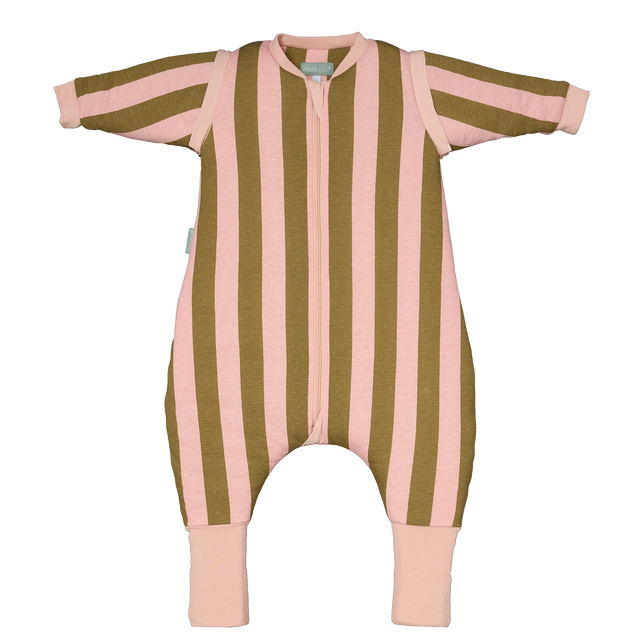Molis&Co pižama - miegmaišis su rankovėmis, kojytėmis ir atverčiamomis kojinėmis TOG 2.5 Khaki & Rose Stripes