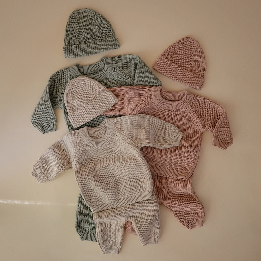 Mushie megztos kelnės Chunky Knit Pants Blush (įvairūs dydžiai)