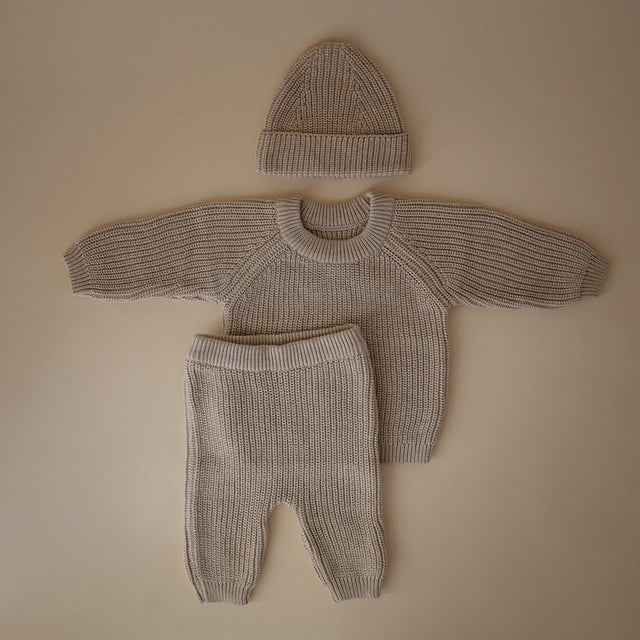 Mushie megztos kelnės Chunky Knit Pants Beige (įvairūs dydžiai)