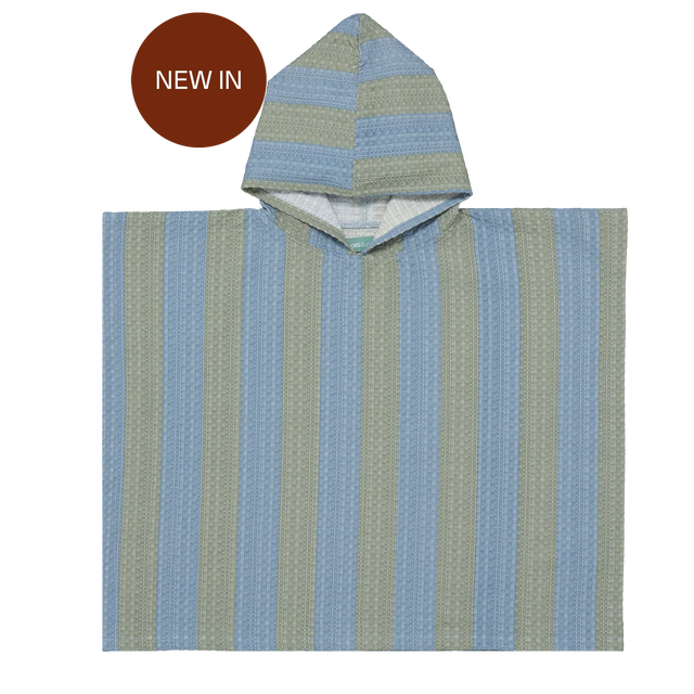 Molis&Co vaikiškas pončas - rankšluostis su gobtuvu Khaki & Blue Stripes