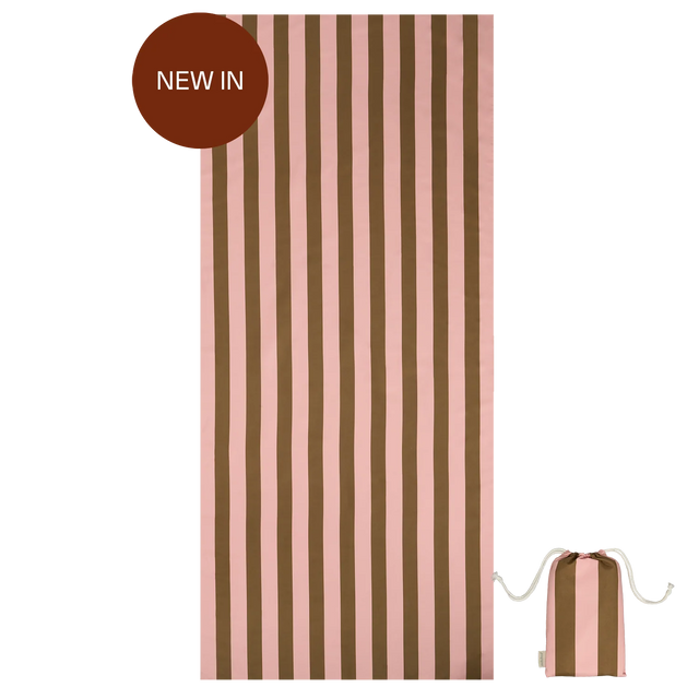 Molis&Co mikropluošto paplūdimio rankšluostis Khaki & Rose Stripes