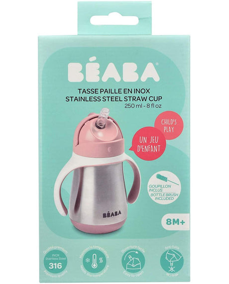 BEABA metalinė gertuvė su šiaudeliu, 250 ml, Old Pink