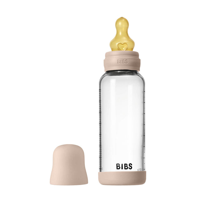 BIBS naujasis stiklinis buteliukas nuo dieglių 240 ml medium flow pilnas komplektas Blush
