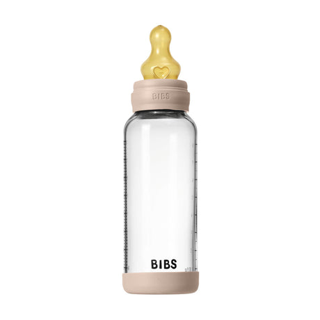 BIBS naujasis stiklinis buteliukas nuo dieglių 240 ml medium flow pilnas komplektas Blush