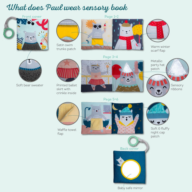 Taf toys lavinamoji knygelė What does Paul wear