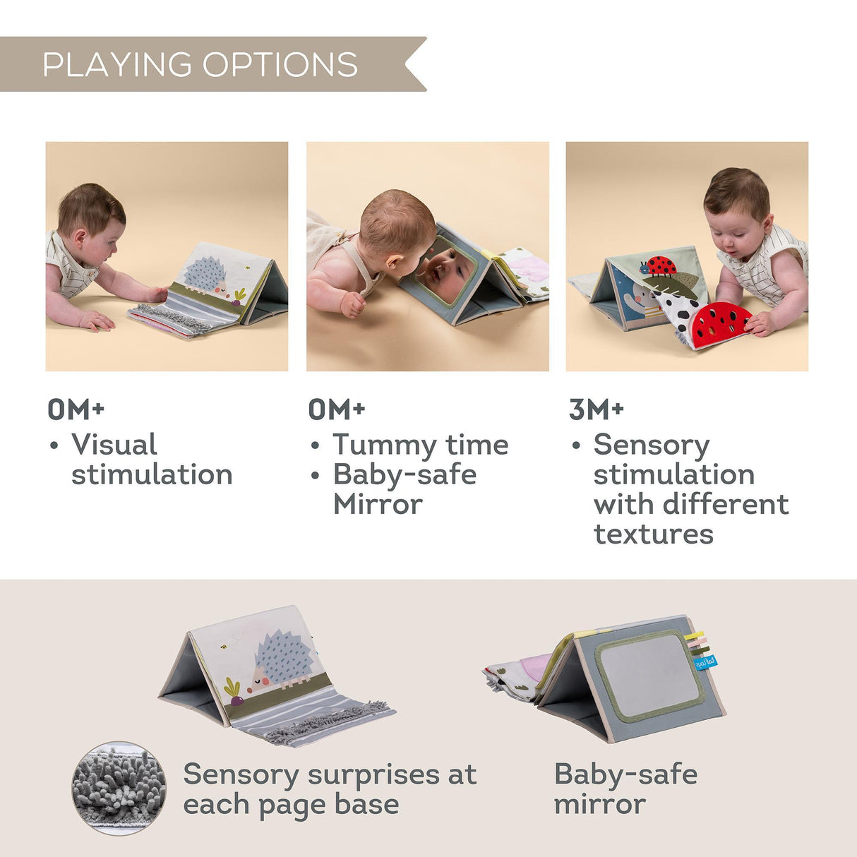 Taf toys lavinamoji knygelė Tummy time Sensory book