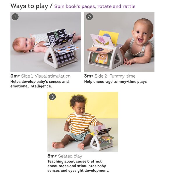 Taf toys lavinamoji besisukanti knygelė Tummy Time Spinning Book