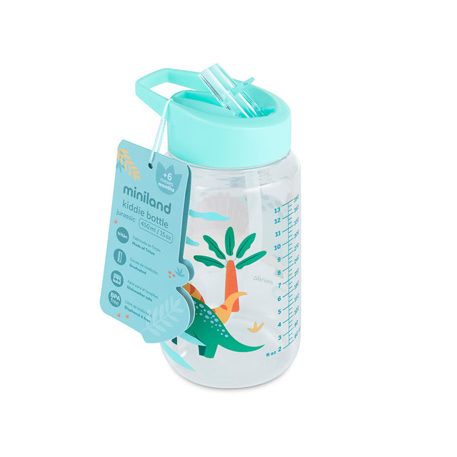 Miniland vaikiška gertuvė su šiaudeliu Kiddie Bottle Jurassic, 450 ml