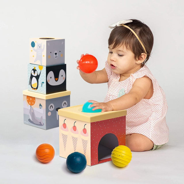Taf Toys lavinamasis žaislas kubų bokštas North Pole Ball Drop Stacker