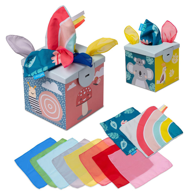 Taf Toys lavinamasis žaislas - jutiminė audinių dėžutė Kimmy Koala Wonder Tissue Box