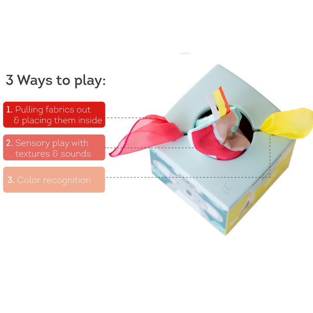 Taf Toys lavinamasis žaislas - jutiminė audinių dėžutė Kimmy Koala Wonder Tissue Box