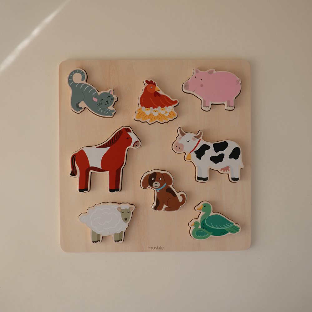 Mushie lavinamasis žaislas medinė dėlionė Farm