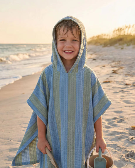 Molis&Co vaikiškas pončas - rankšluostis su gobtuvu Khaki & Blue Stripes