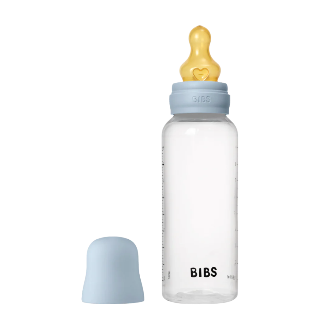 BIBS plastikinis buteliukas nuo dieglių 270 ml (Baby Blue) pilnas komplektas