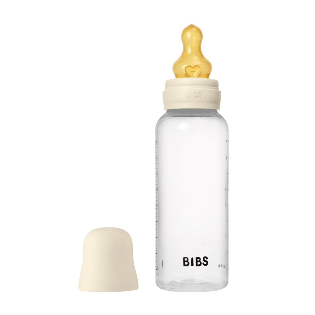BIBS plastikinis buteliukas nuo dieglių 270 ml (Ivory) pilnas komplektas