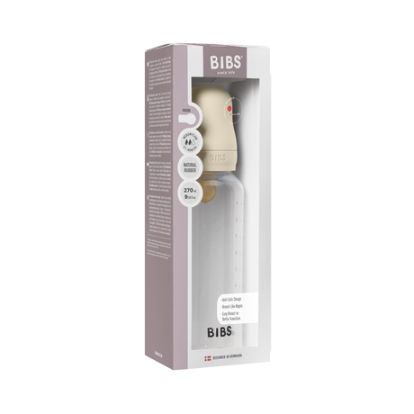 BIBS plastikinis buteliukas nuo dieglių 270 ml (Ivory) pilnas komplektas