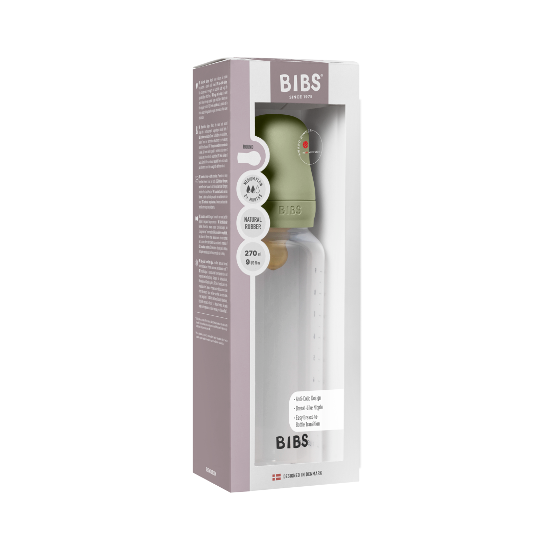 BIBS plastikinis buteliukas nuo dieglių 270 ml (Sage) pilnas komplektas
