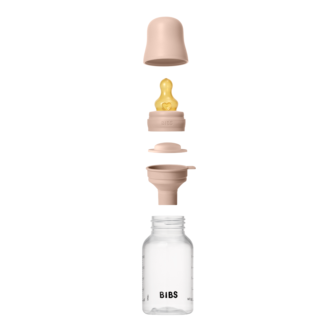 BIBS plastikinis buteliukas nuo dieglių 150 ml (Blush) pilnas komplektas