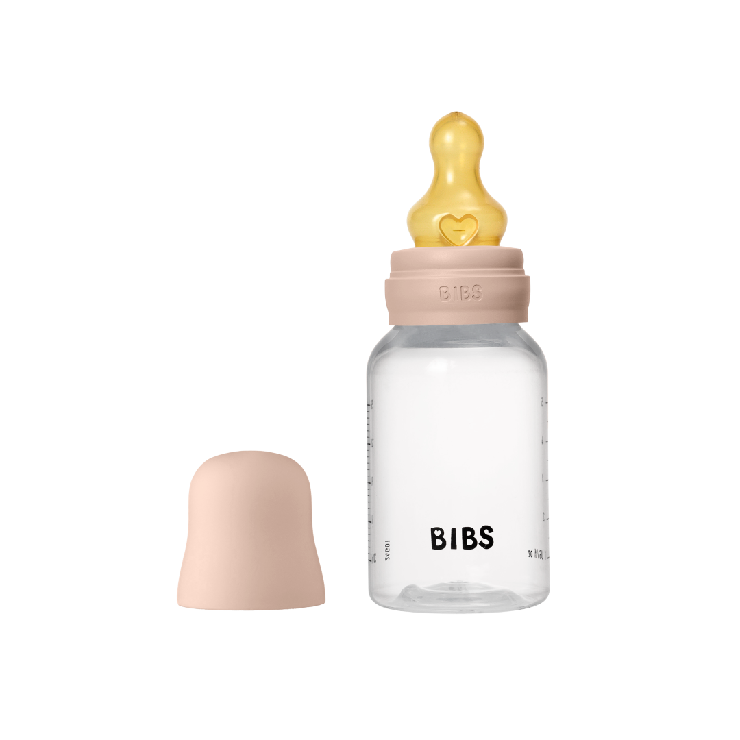 BIBS plastikinis buteliukas nuo dieglių 150 ml (Blush) pilnas komplektas