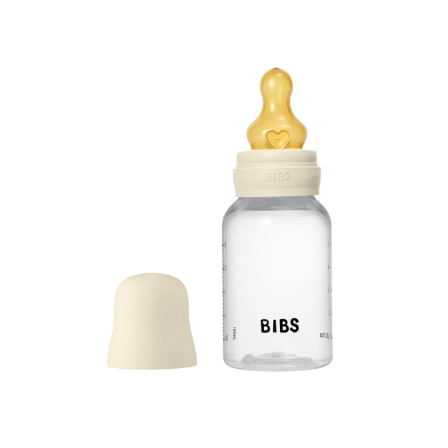 BIBS plastikinis buteliukas nuo dieglių 150 ml (Ivory) pilnas komplektas