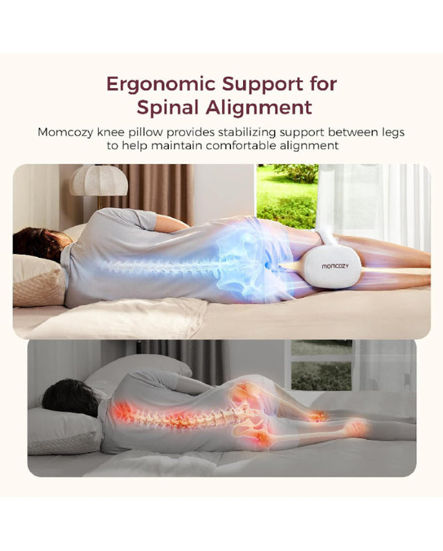 Momcozy ergonominė kelių pagalvė nėščiosioms ir miegantiems ant šono, Cream White