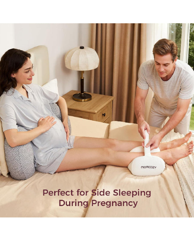 Momcozy ergonominė kelių pagalvė nėščiosioms ir miegantiems ant šono, Cream White