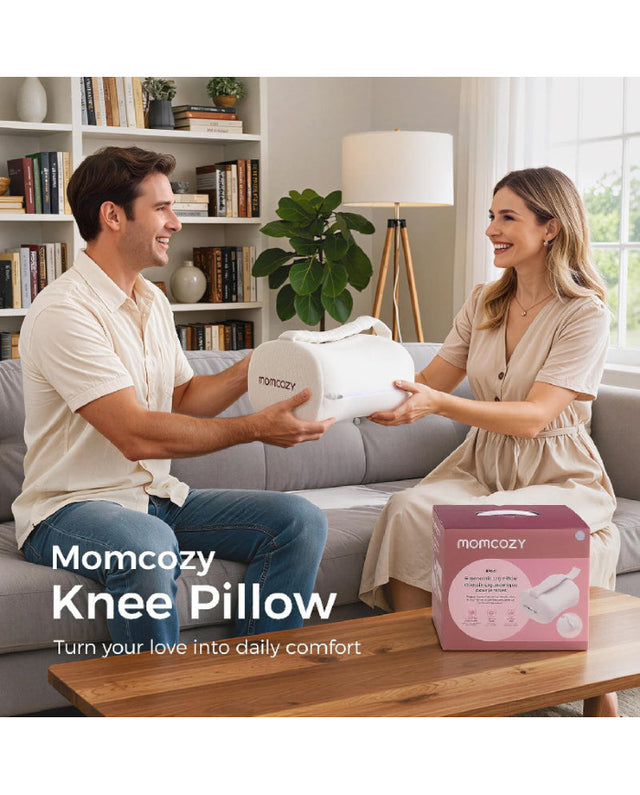 Momcozy ergonominė kelių pagalvė nėščiosioms ir miegantiems ant šono, Cream White