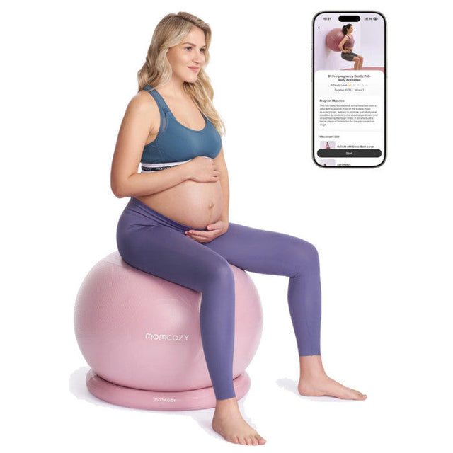 Momcozy BirthEase gimdymo ir mankštos kamuolio rinkinys nėščiosioms su pagrindu, 65 cm, Dusty Rose