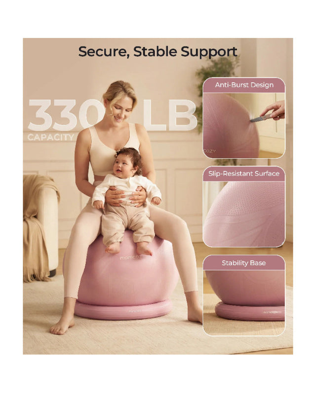 Momcozy BirthEase gimdymo ir mankštos kamuolio rinkinys nėščiosioms su pagrindu, 65 cm, Dusty Rose