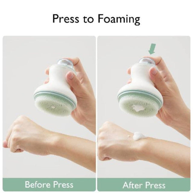 Momcozy kūdikio galvos plovimo rinkinys su talpa šampūnui ir putų pompa, žalias