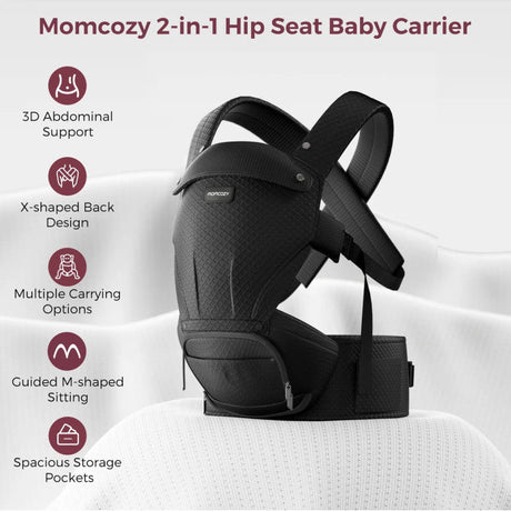 Momcozy kūdikių nešioklė Move2Fit 2in1 su klubų sėdyne, su tinkleliu, juoda