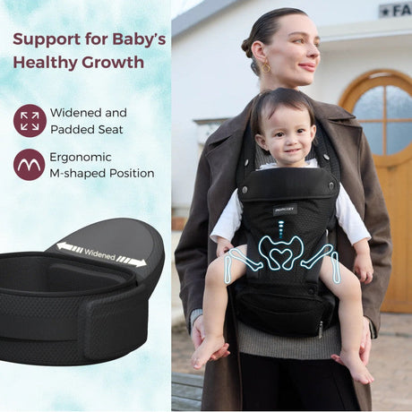 Momcozy kūdikių nešioklė Move2Fit 2in1 su klubų sėdyne, su tinkleliu, juoda