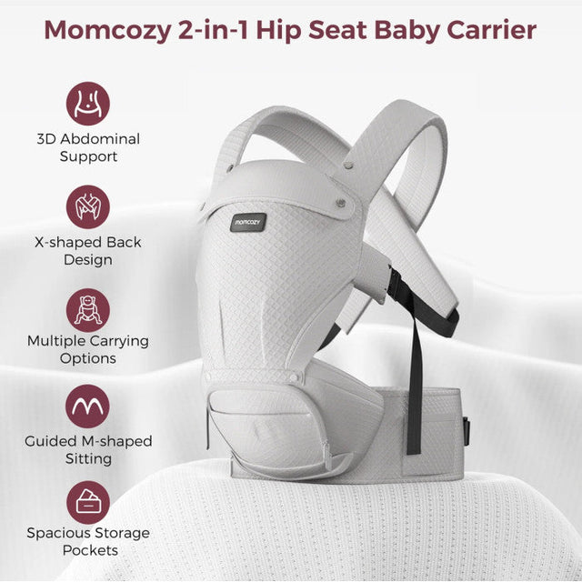 Momcozy kūdikių nešioklė Move2Fit 2in1 su klubų sėdyne, su tinkleliu, pilka