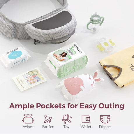 Momcozy kūdikių nešioklė Move2Fit 2in1 su klubų sėdyne, su tinkleliu, pilka