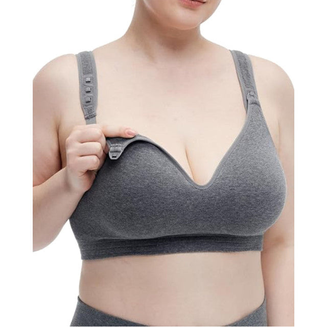 Momcozy medvilninė maitinimo liemenėlė didesnei krūtinei BUSTY, pilka, XL
