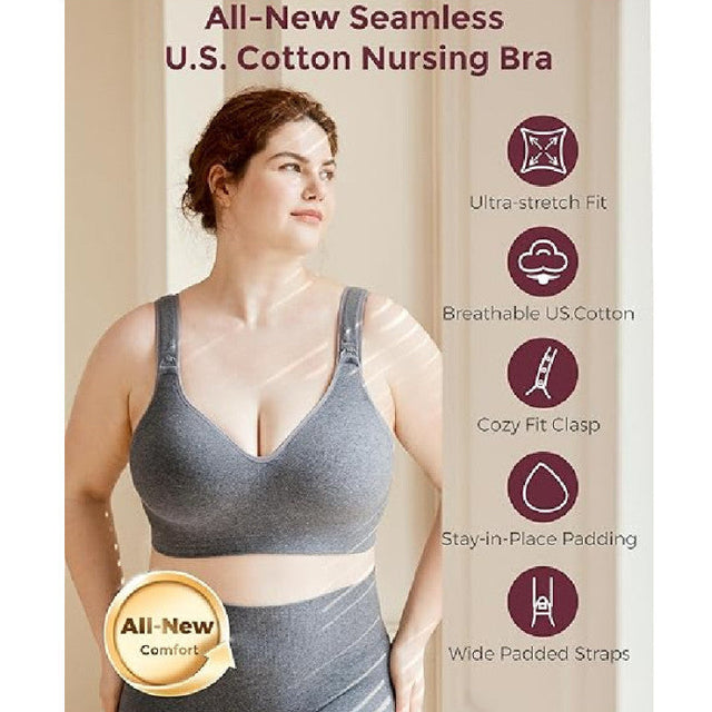 Momcozy medvilninė maitinimo liemenėlė didesnei krūtinei BUSTY, pilka, XL
